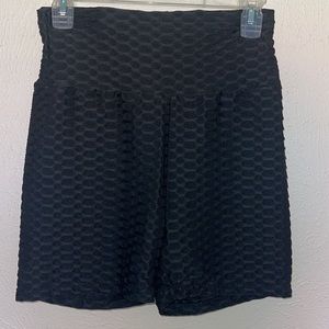 Black Ribbed-Like Biker Shorts